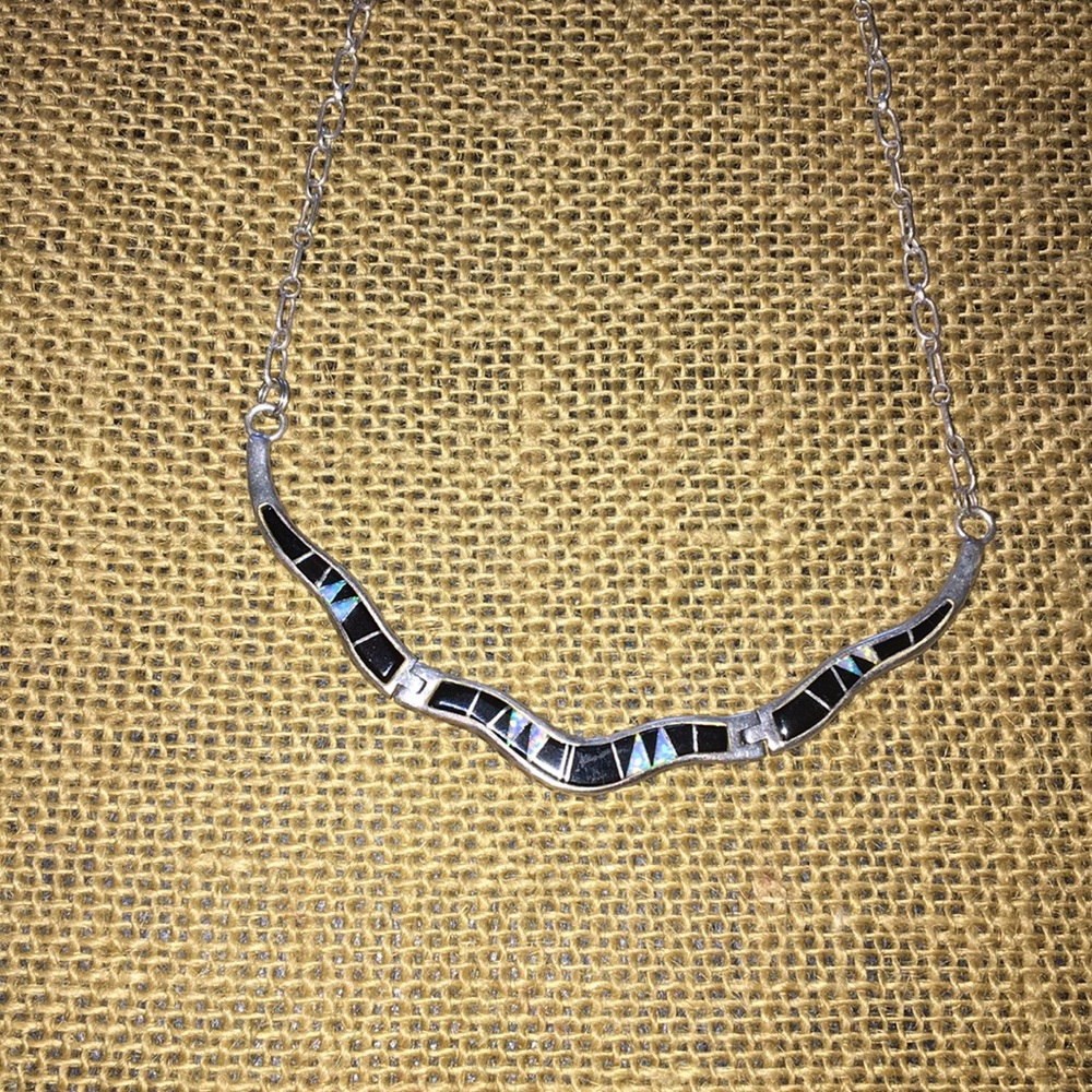 Zuni necklace set handmade sterling opal onyx 925